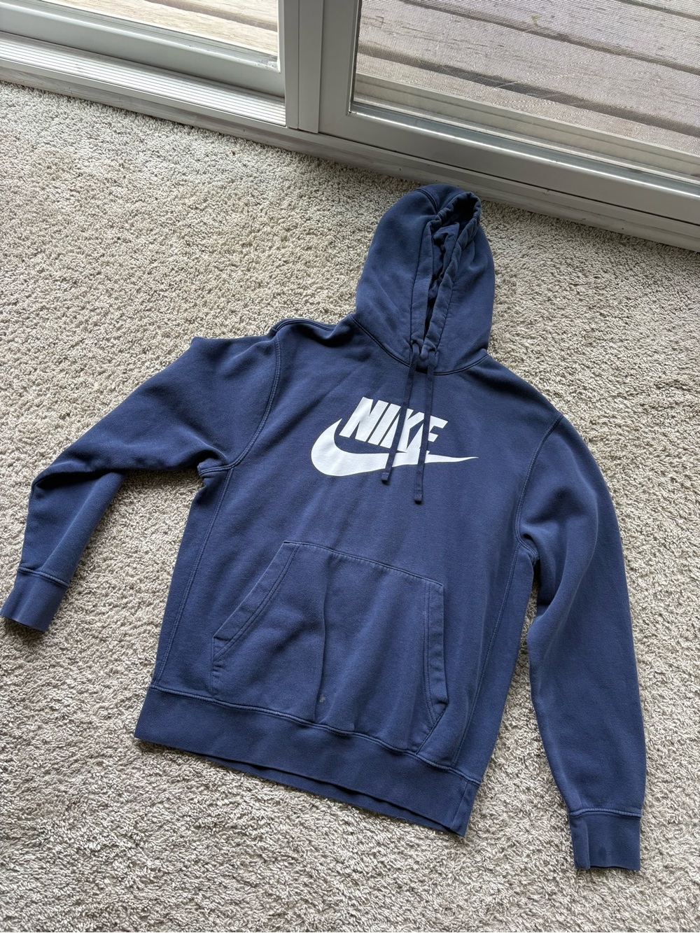 Nike Navy Blue Pullover Hoodie with White Swoosh